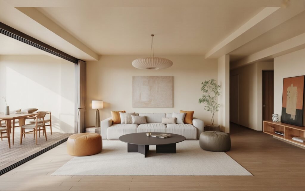 japandi living room with open space design