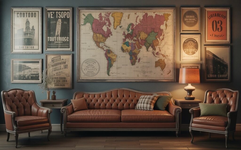 vintage maps and posters wall decor