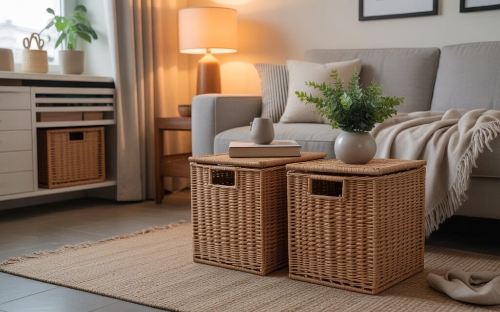 storage baskets organization idea for small apartment