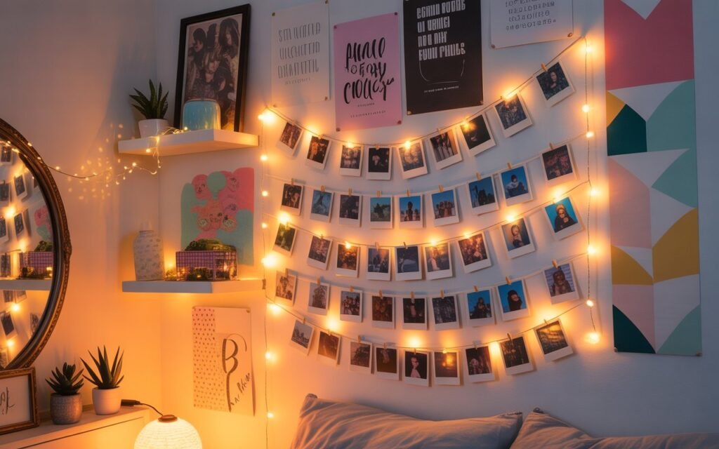 teen bedroom with personalized wall decor and photo display