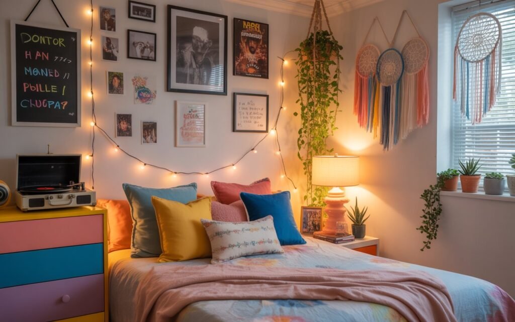 personalized teen bedroom with artwork and DIY decor